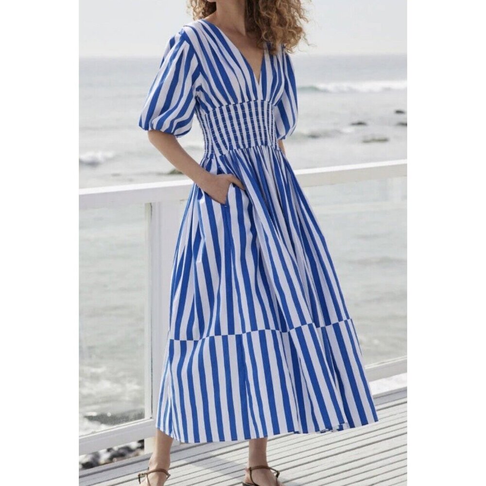 AYR The Extra Extra Marais Blue White Regatta Stripe Dress XL